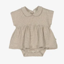 1 + In The Family Baby Girls Ivory & Brown Striped Dress