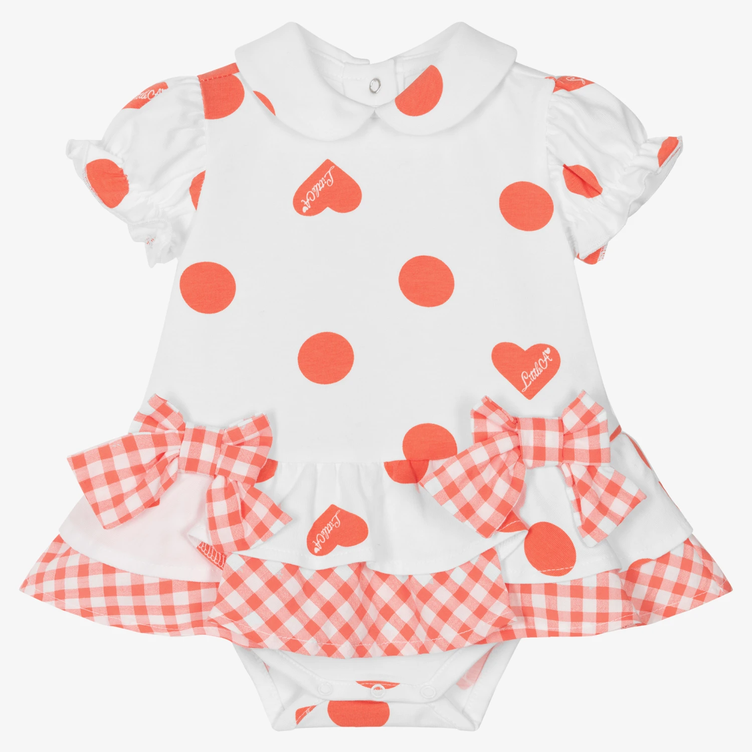 A Dee Baby Girls White & Coral Pink Cotton Dress 2 A Dee Baby Girls White & Coral Pink Cotton Dress
