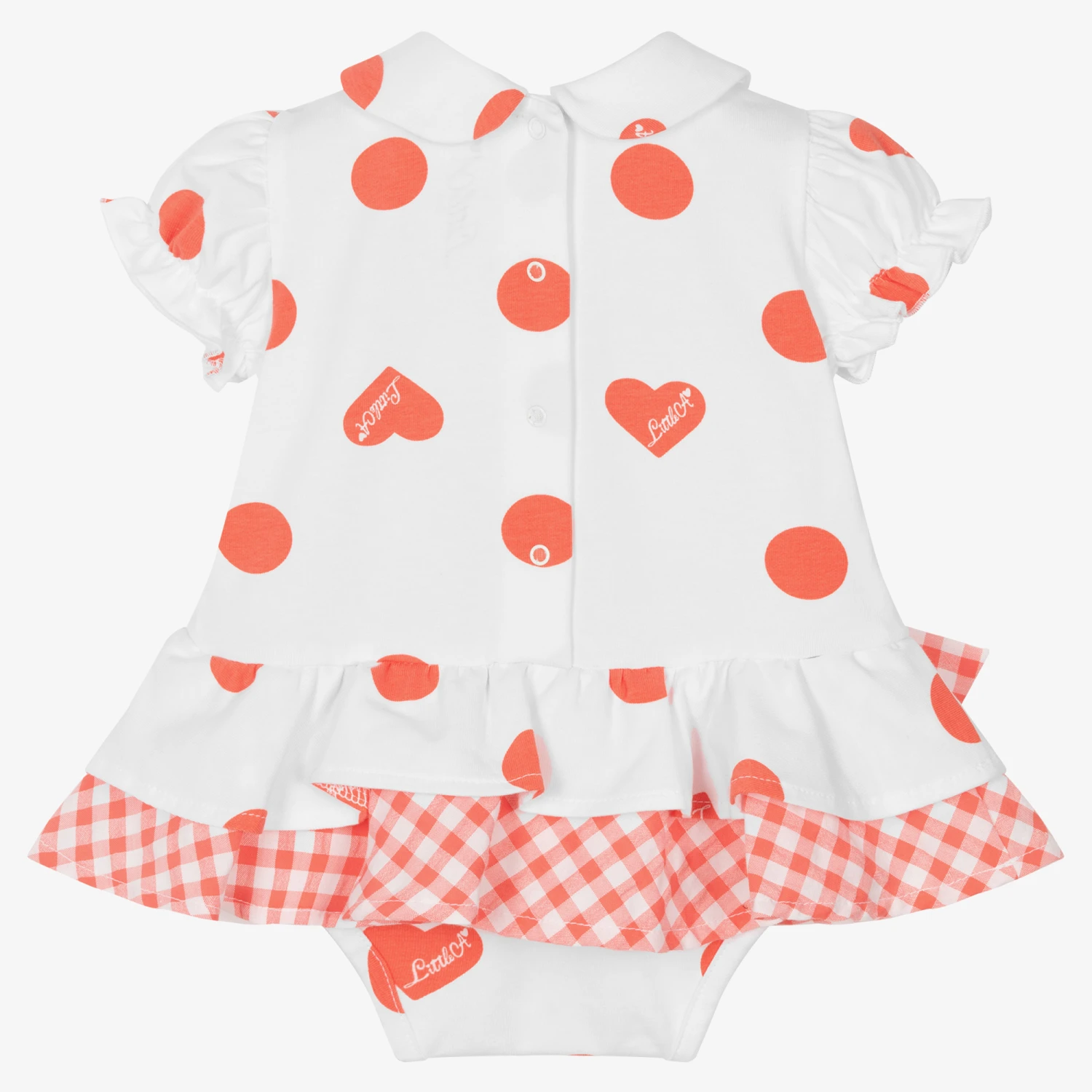 A Dee Baby Girls White & Coral Pink Cotton Dress 3 A Dee Baby Girls White & Coral Pink Cotton Dress - Image 2