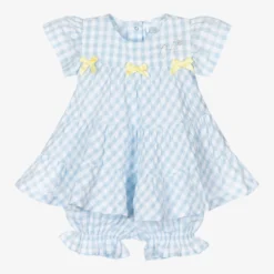 A Dee Girls Blue Gingham Dress Set