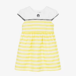 AIGNER Baby Girls Yellow Striped Satin Dress