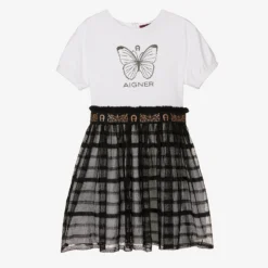 AIGNER Teen Girls Black & White Butterfly Dress