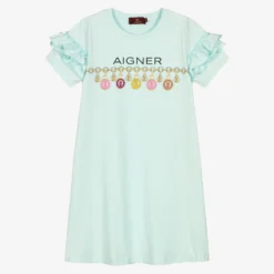 AIGNER Teen Girls Green Cotton Logo Dress
