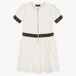 AIGNER Teen Girls Ivory Cotton Logo Dress
