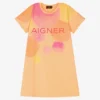 AIGNER Teen Girls Orange & Pink Cotton Dress
