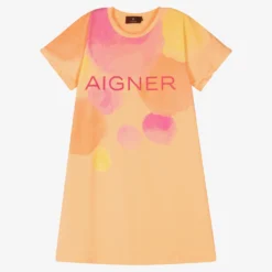 AIGNER Teen Girls Orange & Pink Cotton Dress