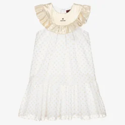 AIGNER Teen Girls White & Gold Chiffon Dress