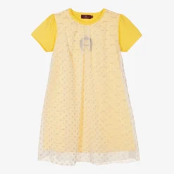 AIGNER Teen Girls Yellow Chiffon Polka Dot Dress