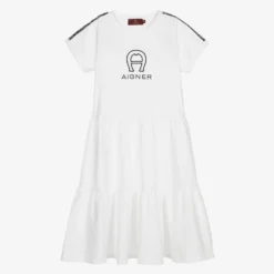 AIGNER Teen White Cotton Logo Dress