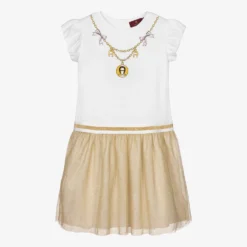 AIGNER Teen White & Gold Tulle Dress
