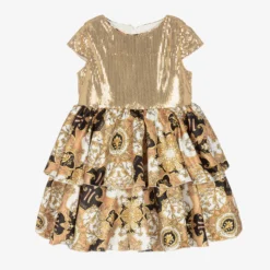 Alviero Martini Teen Girls Gold Sequin Geo Arabic Dress