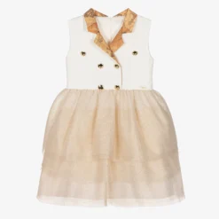 Alviero Martini Teen Girls Ivory & Gold Geo Map Dress