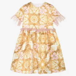 Alviero Martini Teen Girls Pink & Gold Geo Map Satin Dress