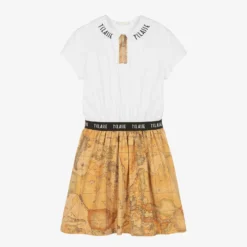 Alviero Martini Teen Girls White & Beige Geo Map Dress