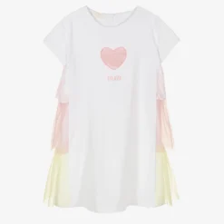 Alviero Martini Teen Girls White & Pink Embroidered Dress