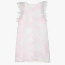 Alviero Martini Teen Girls White & Pink Organza Geo Dress