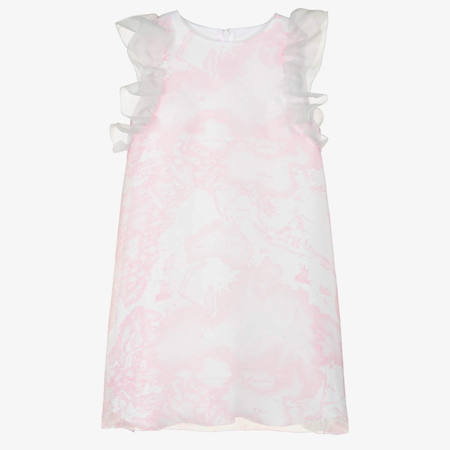 Alviero Martini Teen Girls White & Pink Organza Geo Dress 3 Alviero Martini Teen Girls White & Pink Organza Geo Dress
