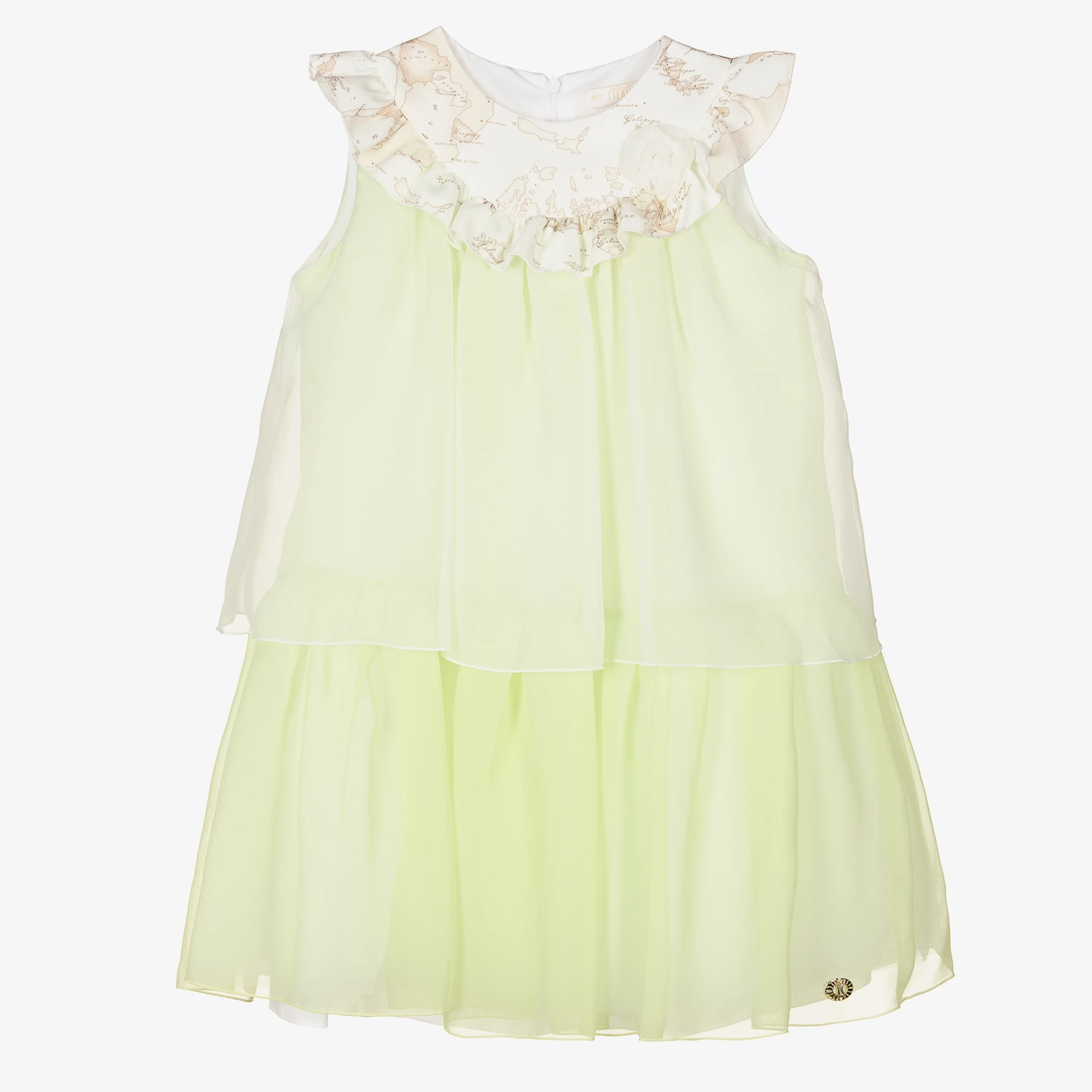 Alviero Martini Teen Green Chiffon Map Dress 3 Alviero Martini Teen Green Chiffon Map Dress