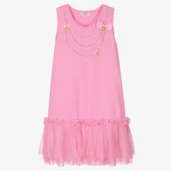 Angel's Face Teen Girls Pink Cotton Necklace Dress