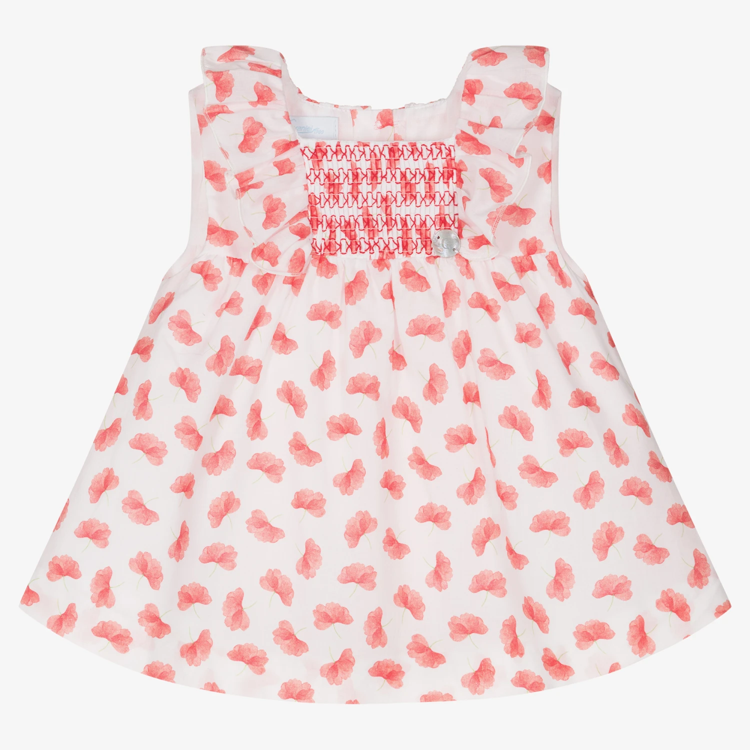 Artesanía Granlei Baby Girls Red Floral Cotton Dress 3 Artesanía Granlei Baby Girls Red Floral Cotton Dress