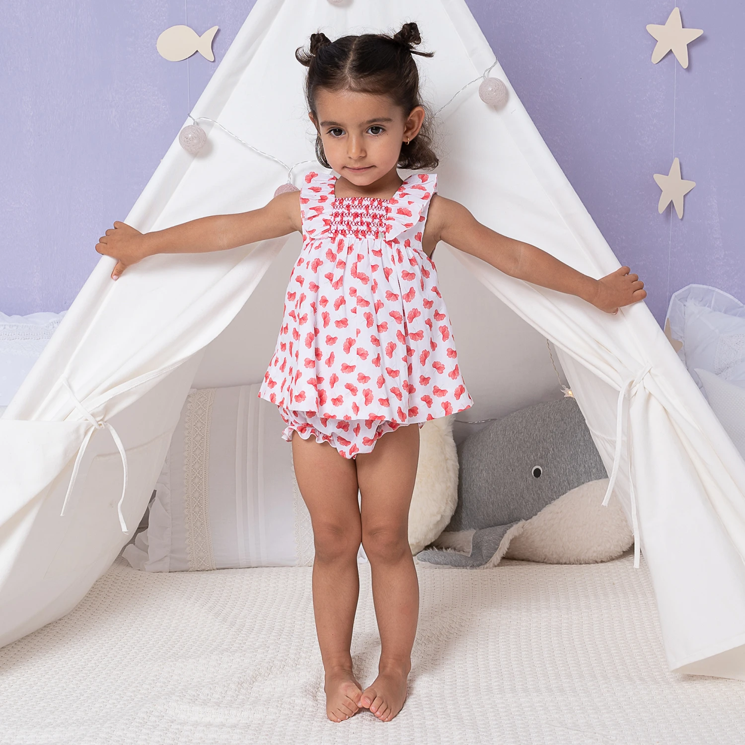 Artesanía Granlei Baby Girls Red Floral Cotton Dress 4 Artesanía Granlei Baby Girls Red Floral Cotton Dress - Image 2