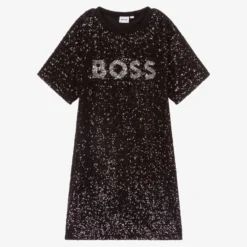 BOSS Teen Black Sequin Logo Dress