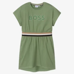 BOSS Teen Girls Green Cotton Logo Dress