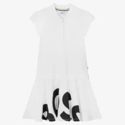 BOSS Teen Girls White Cotton Piqué Polo Dress