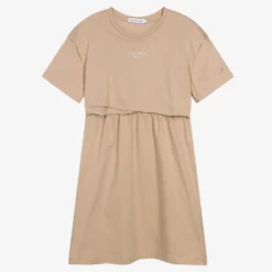 Calvin Klein Jeans Teen Girls Beige Cotton Logo Dress