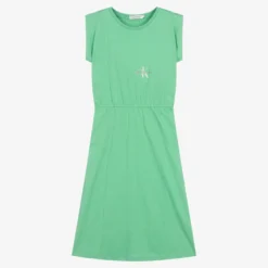 Calvin Klein Jeans Teen Girls Green Cotton Jersey Midi Dress