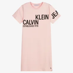 Calvin Klein Jeans Teen Pink & White Logo Dress