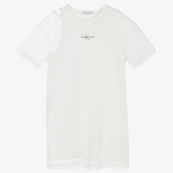 Calvin Klein Jeans Teen White Mix Media T-Shirt Dress