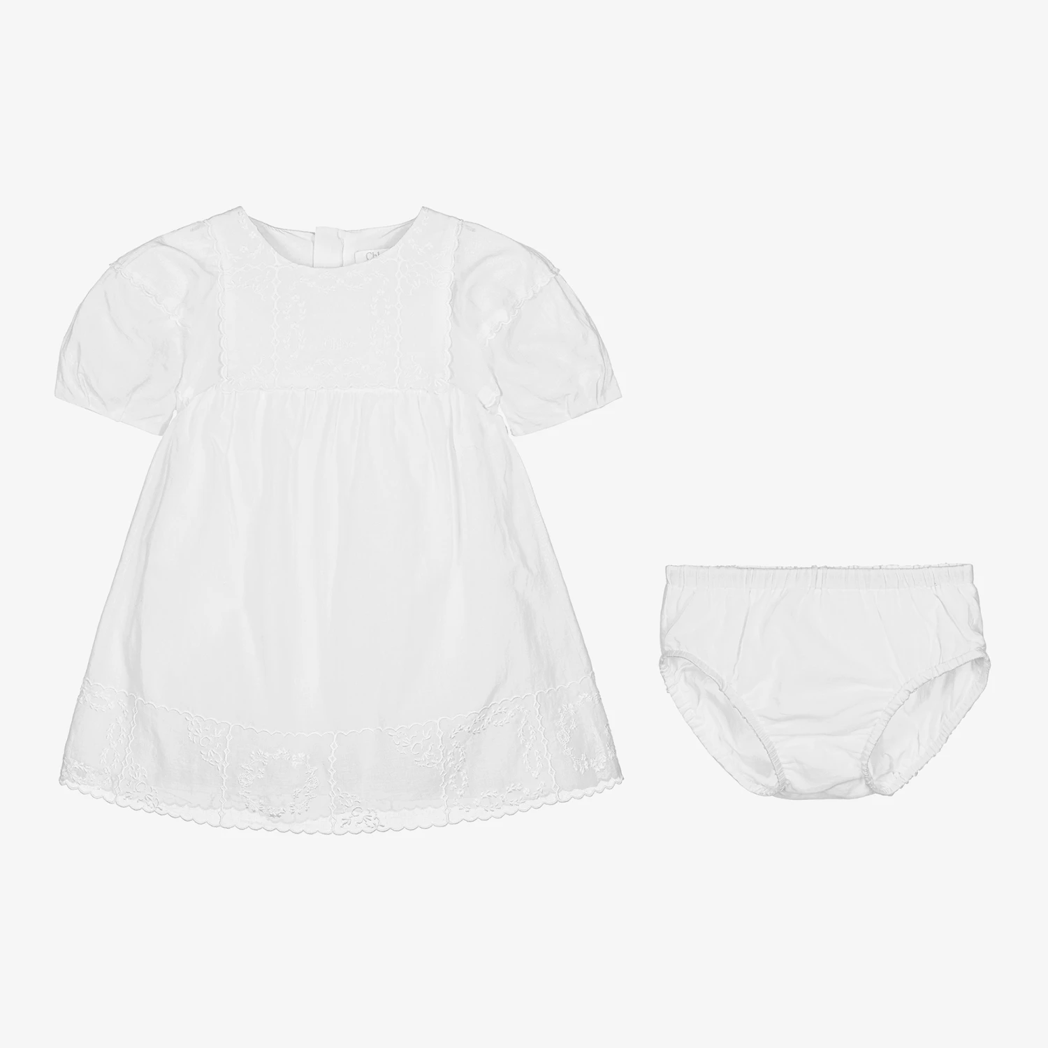 Chloé Baby Girls Ivory Embroidered Cotton Dress 6 Chloé Baby Girls Ivory Embroidered Cotton Dress - Image 4