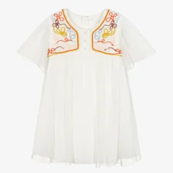 Chloé Teen Girls Ivory Silk Chiffon Ribbon Dress