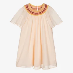 Chloé Teen Girls Pink Cotton Macramé Dress