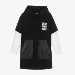 DKNY Teen Black Hooded Logo Dress