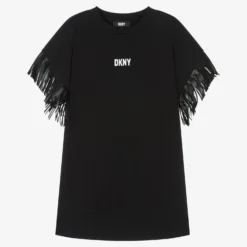 DKNY Teen Girls Black Cotton Fringe Dress