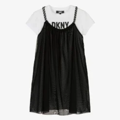 DKNY Teen Girls Black & White 2-in-1 Dress