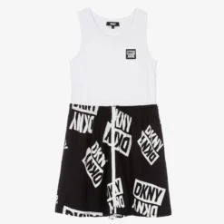 DKNY Teen Girls Black & White Logo Dress