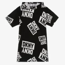 DKNY Teen Girls Black & White Logo Hooded Dress