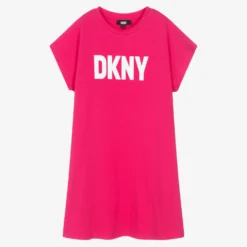 DKNY Teen Girls Pink Cotton Logo T-Shirt Dress