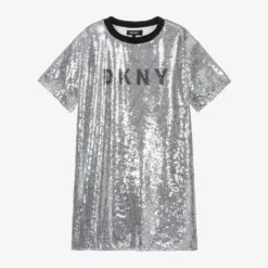 DKNY Teen Girls Silver Sequin Dress
