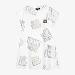 DKNY Teen Girls White Iridescent Logo Dress