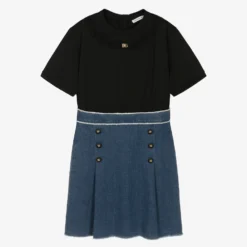 Dolce & Gabbana Teen Girls Black & Blue Denim Dress