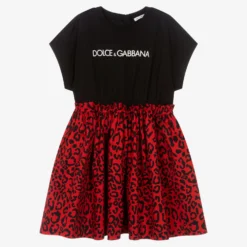 Dolce & Gabbana Teen Girls Black & Red Leopard Print Dress