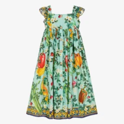Dolce & Gabbana Teen Girls Blue Poplin Farmer Print Dress