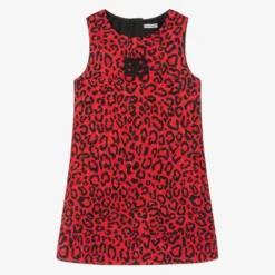 Dolce & Gabbana Teen Girls Red Leopard Jaquard Logo Dress