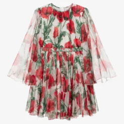 Dolce & Gabbana Teen Girls White & Red Poppy Silk Dress