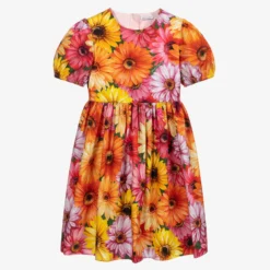 Dolce & Gabbana Teen Orange Gerbera Dress