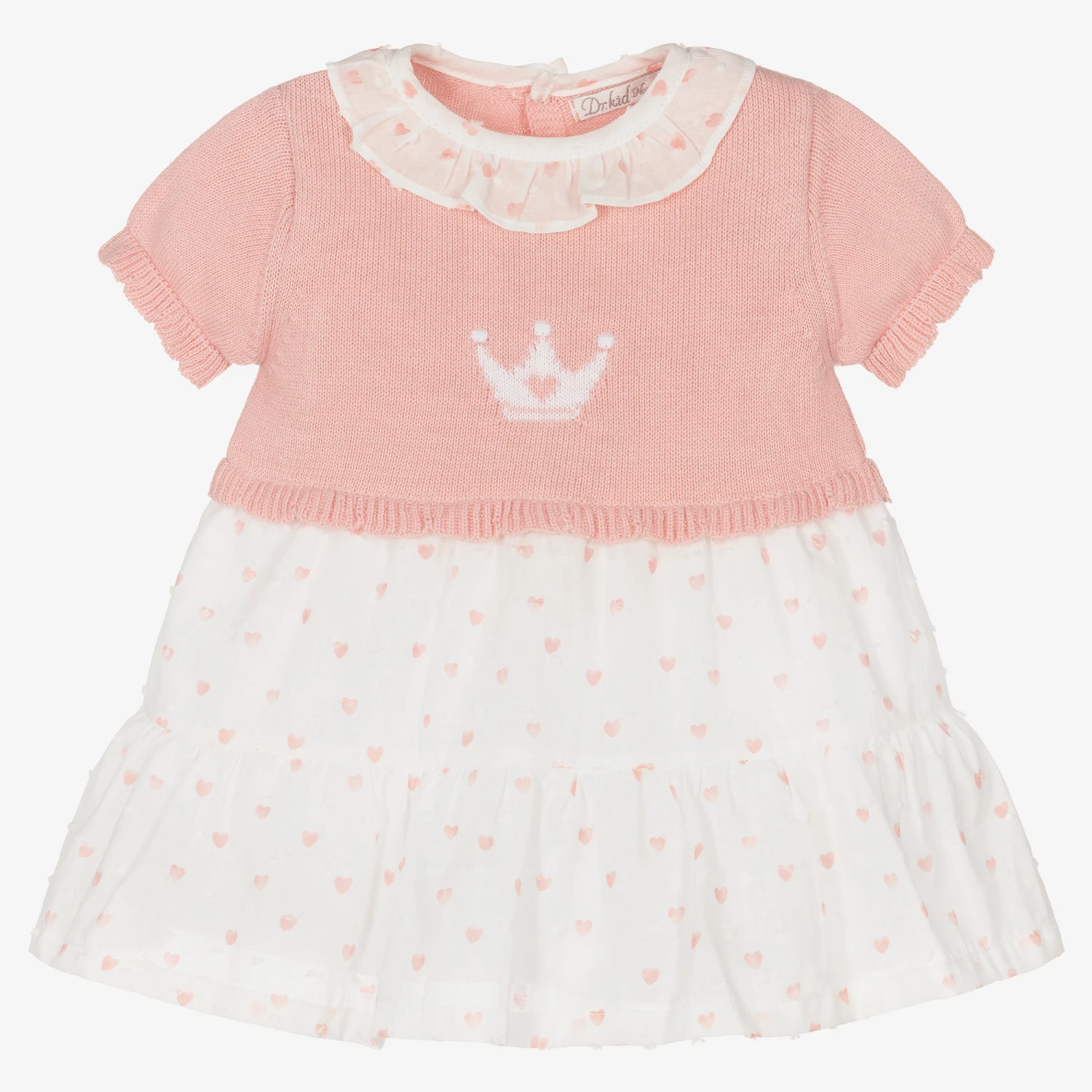 Dr. Kid Baby Girls Pink & White Cotton Dress 3 Dr. Kid Baby Girls Pink & White Cotton Dress